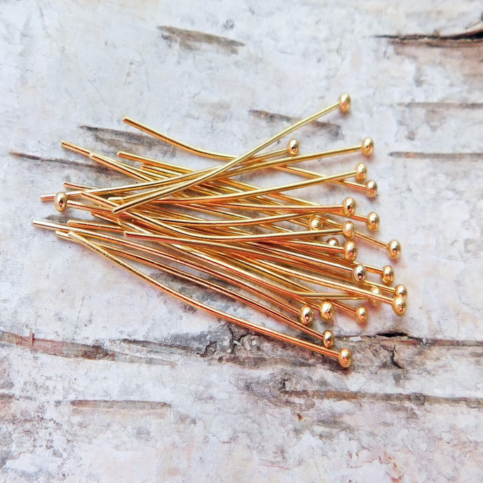Hattpinnar med kula i guldfärgat rostfritt stål, 40 mm