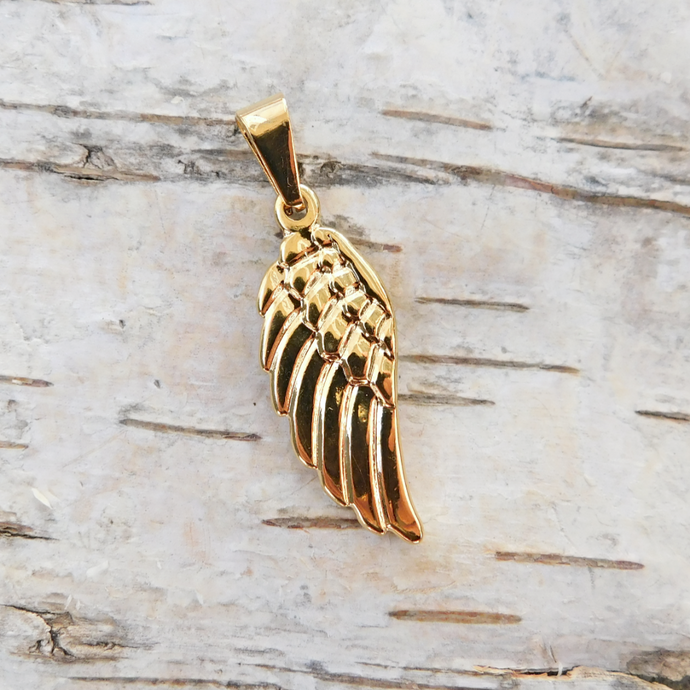 Änglavinge berlock/hänge i guldfärgat rostfritt stål, 35x14 mm