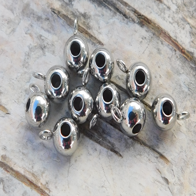 Runda berlockhållare i rostfritt stål, 9x5 mm
